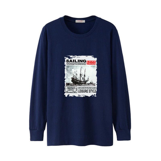 Trendy wild T-shirt long sleeve men's cotton T-shirt round neck loose large size men's clothing