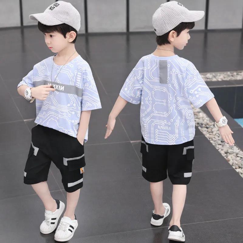 2-piece Children's Summer Clothing Suit Boy T-shirt + Pants Casual 6 8 10 12 13 14-year-old Children's Clothing Casual Sports Current Suit