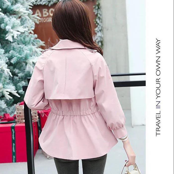 Spring Trench Coat Women's Waist and Slim Short Skirt with Nine-point Lantern Sleeves Coat