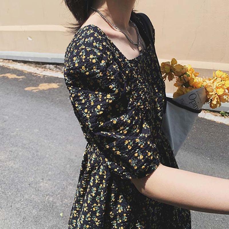 Ladies Summer Chiffon Skirt French Retro Oil Painting Floral Dress Mid-length Temperament Thin Versatile