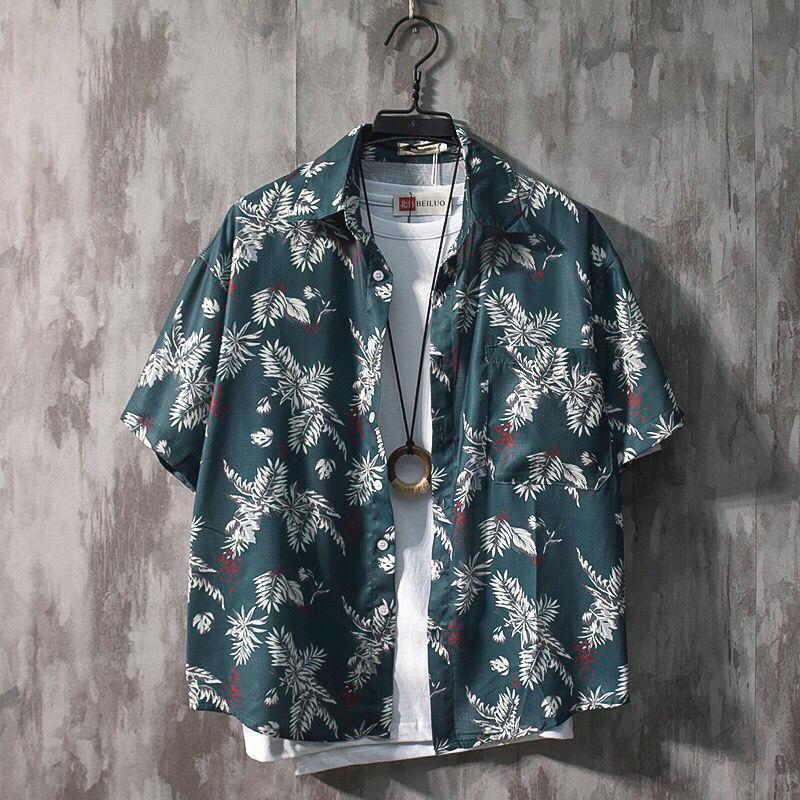 Shirt Men's Short-sleeved Summer Beach Flower Shirt Loose Shirt
