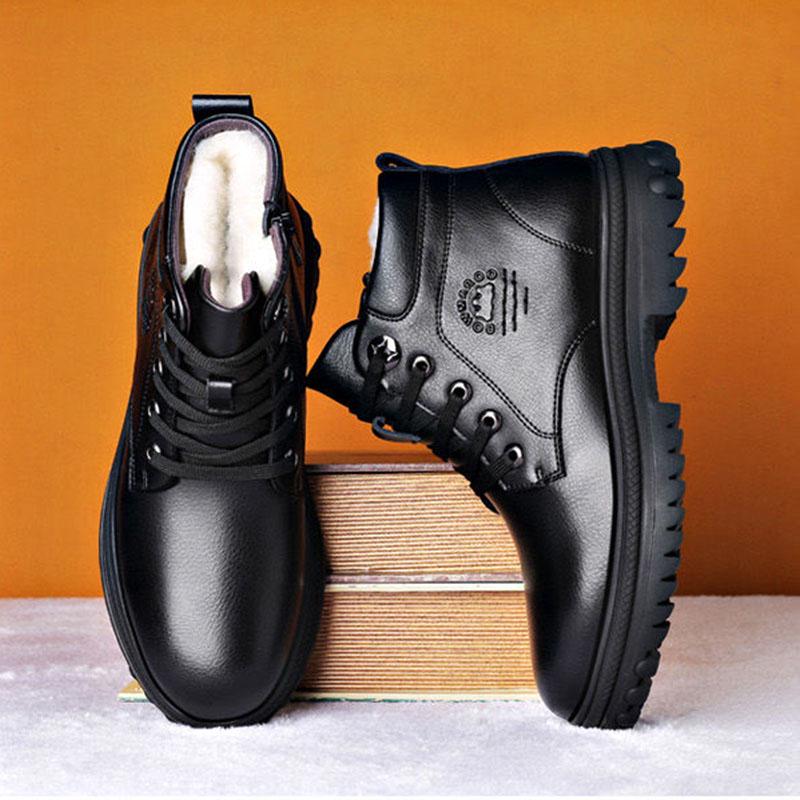Winter Men's Genuine Leather Boots Wool Inner Thickening High-top Warm Ankle Boots  Business Leather Shoes Snow Boots