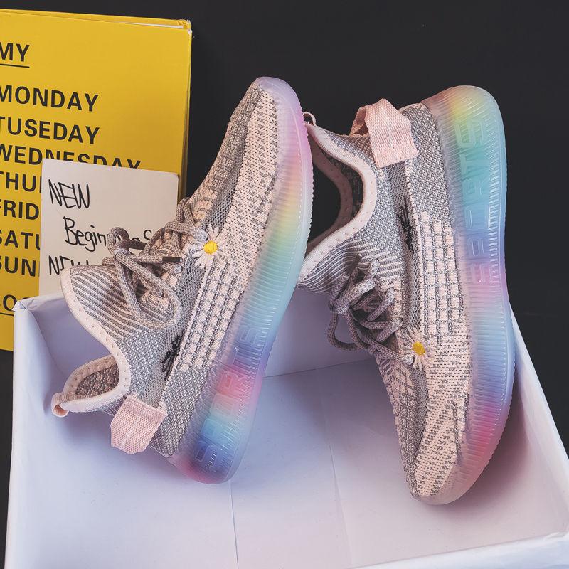 Rainbow Bottom Mesh Breathable Women's Shoes Korean Style All-match Running Sneakers for Students Fashion Casual Clearance Women's Shoes