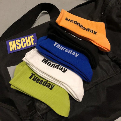 Weekly Letter Socks Unisex Trend Personality Cotton Socks Five Pairs of Basketball Socks