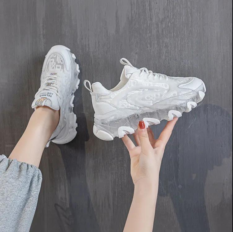 Daddy Shoes Female Ins Tide Korean Version of Breathable Mesh Rhinestone All-match Thick-soled Casual Sports Shoes