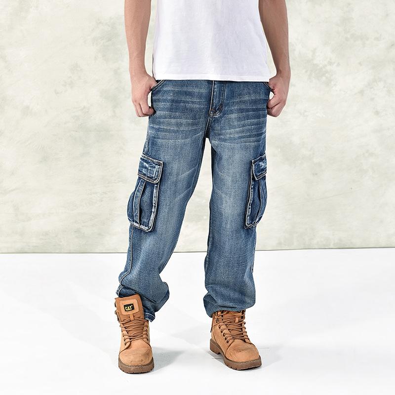 Blue Jeans Plus Size Cargo Jean Trousers Loose Casual Jeans Pants Fall Winter New Mens Baggy Hip Hop Jeans Streetwear Skateboard Denim Pants 40 42 44