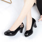 Women's Spring and Summer Plus Size Soft Sole Single Leather Shoes Office Ladies' Rhinestones Black High-heeled Shoes