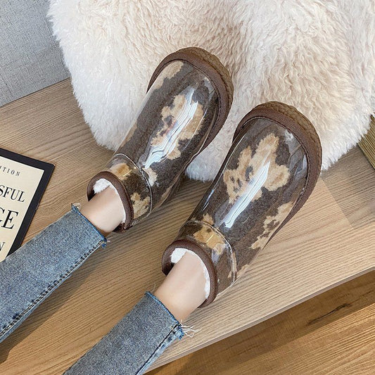 Snow Boots Women's Autumn and Winter All-match Plus Velvet Warm Flat-bottomed Warm Cotton Shoes A Pedal Cotton Boots