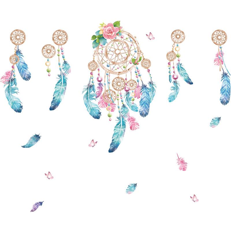 Colorful Feather Wall Stickers Catch Monternet Dream Catcher Art Design Decal Home Decoration Living