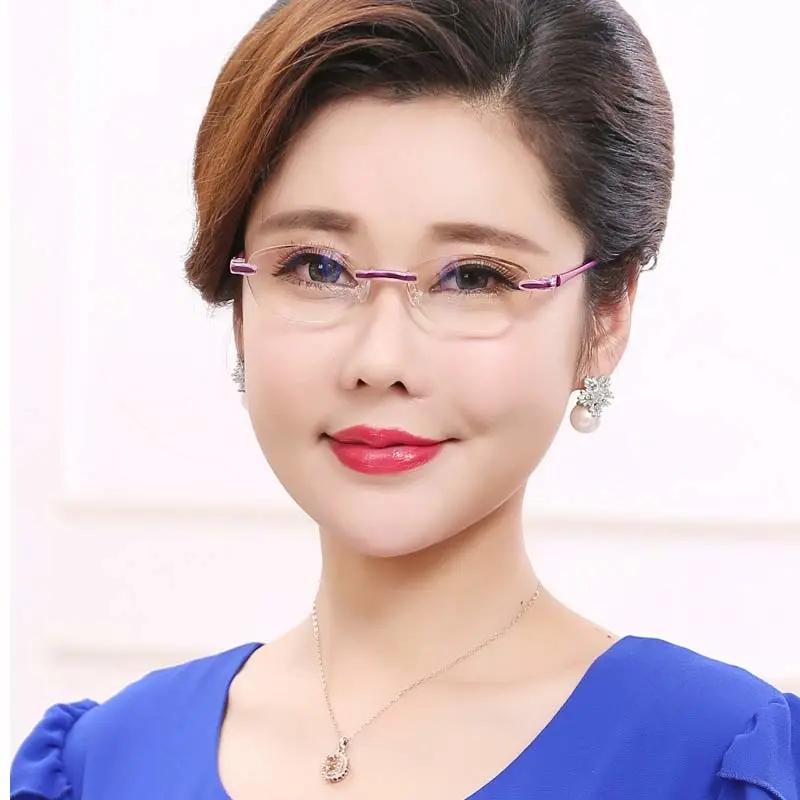 Women's Ultra-light Frameless Reading Glasses Anti-blue Light Radiation Glasses Middle-aged and Elderly High-definition Glasses Eyewear