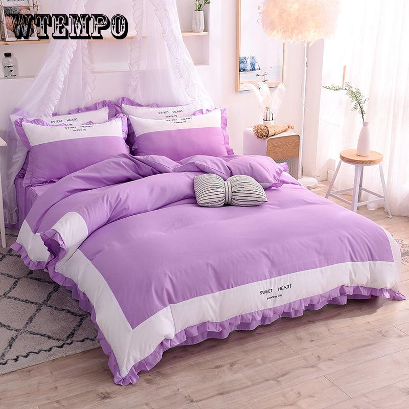 Egypt Cotton Princess Bedding set Embroidered  Duvet Cover set Bed skirt pillowcases Queen