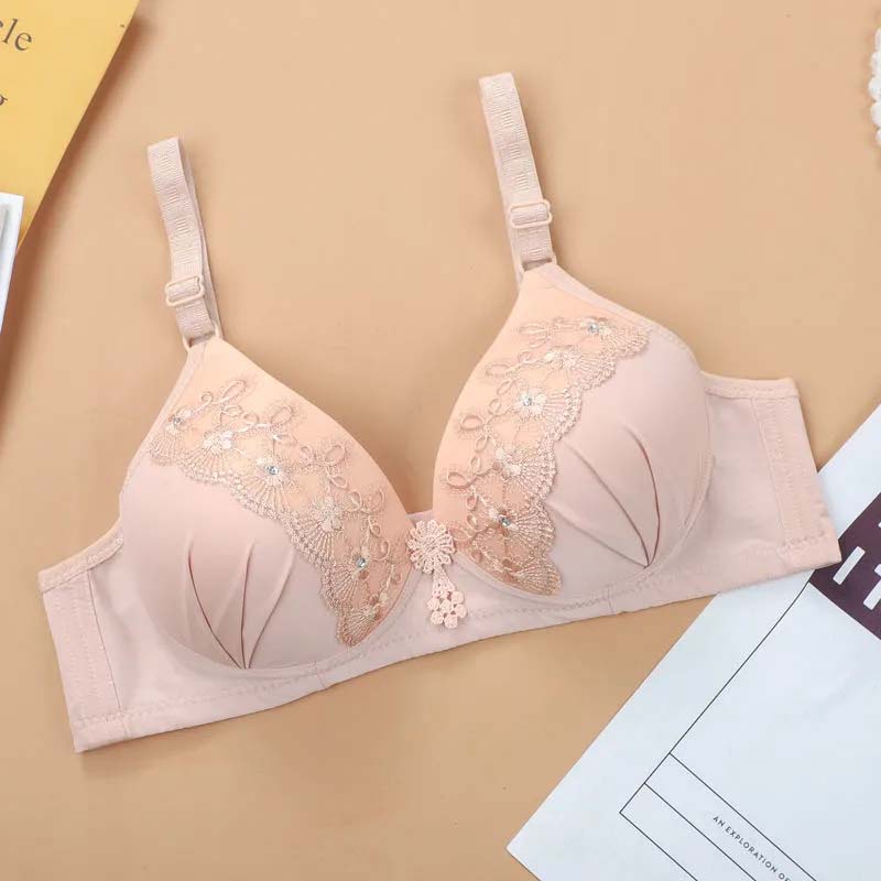 Thin Large Size No Steel Ring Bra Embroidered Underwear Push Up Adjustable Sexy Comfortable Bra