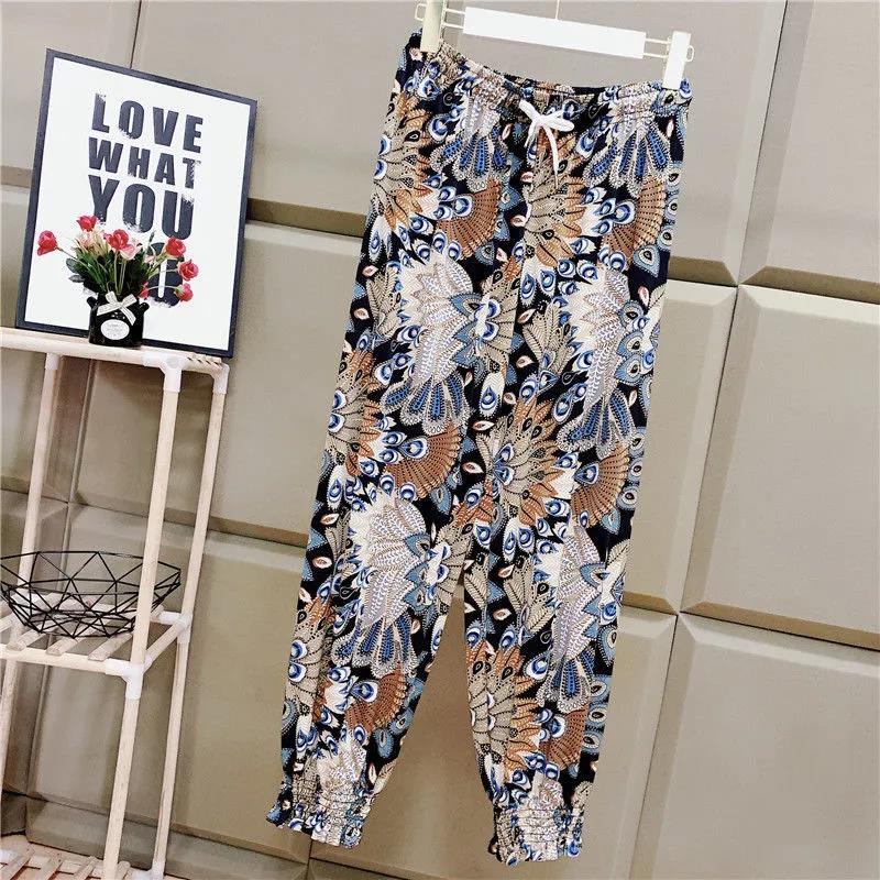 Summer Cool Ice Silk Pants New High Waist Bloomers Casual Harem Pants Ethnic Loose Plus Size Carrot Pants