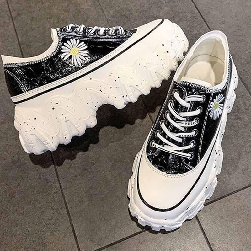 Plus Size 35-40 Summer Women Leather Sneakers Students Breathable Running Basketball Shoes Shockproof Non-slip Heighten Shoes