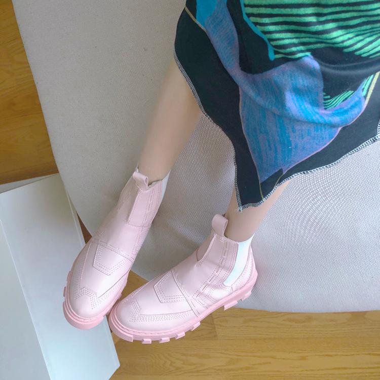 Women Boots Platform Chunky Shoes Black Pink Leather Chelsea Boots Ankle Booties Fashion Goth Punk Boots Woman Shoes
