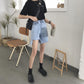 WTEMPO Ripped Denim Shorts Skirt Women Jeans Elastic Waist Loose Wide Leg A-line Office Club Casual Party Dates Vocation