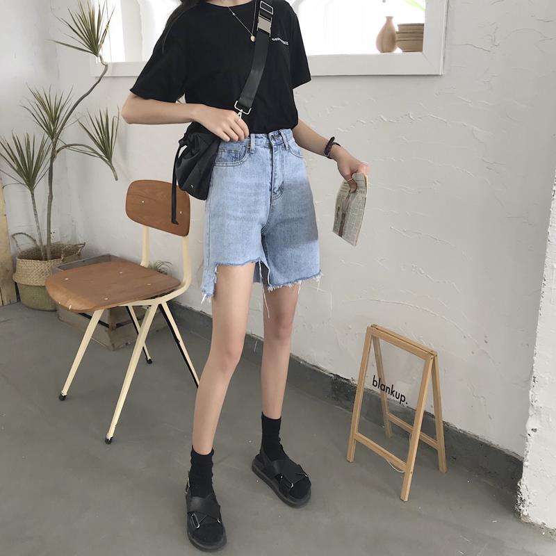 WTEMPO Ripped Denim Shorts Skirt Women Jeans Elastic Waist Loose Wide Leg A-line Office Club Casual Party Dates Vocation