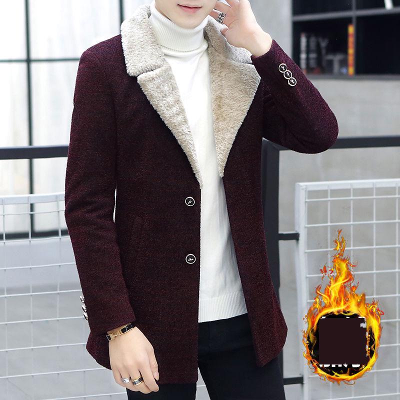 Men's Plus Velvet Thick Coat Autumn and Winter Long Woolen Coat Korean Style Trend Men's Youth Jacket