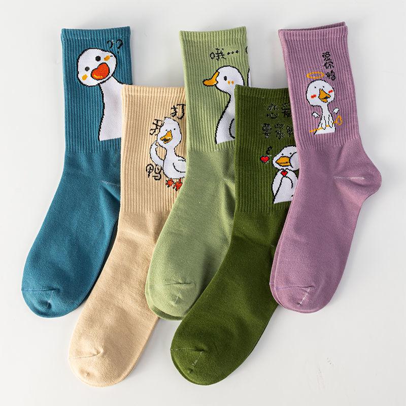 Five Pairs of Women's Socks Fashion Print Cartoon Pattern Socks Winter Thick Warm Pile Pile Socks