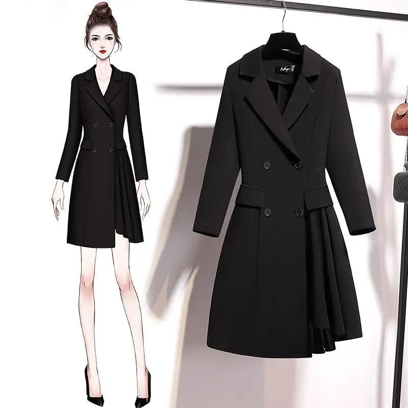 Large Size Women's Dress Female Autumn Temperament Small Fragrance Thin Waist Suit Dress