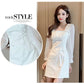 Autumn French Design Sense of Niche Temperament Skirt Is Thin Folds Square Collar White Waisted Celebrity Dress