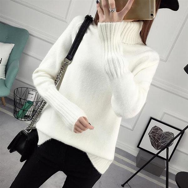Autumn and Winter Women's Sweaters Female Students Short High-necked Loose Korean Version of Wild Long-sleeved Bottoming Shirt