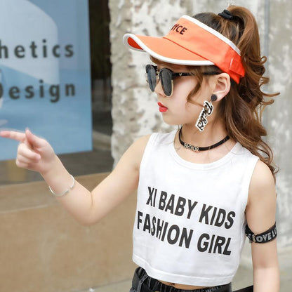 Summer Kids Cute Printing Letter Vest Sleeveless Tops Korean Style O-neck Loose Vest for Children Girls