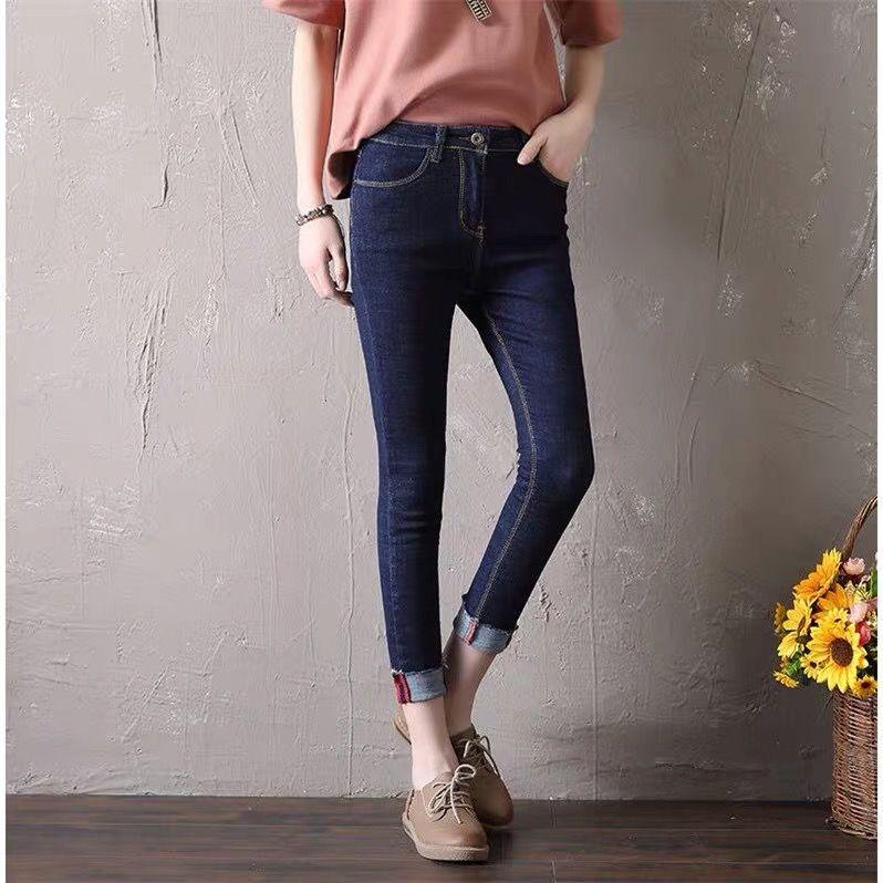 WTEMPO [Containing Cotton 80.6] Tight Feet Black Student Female Spring Cropped Pants High Waist Pants