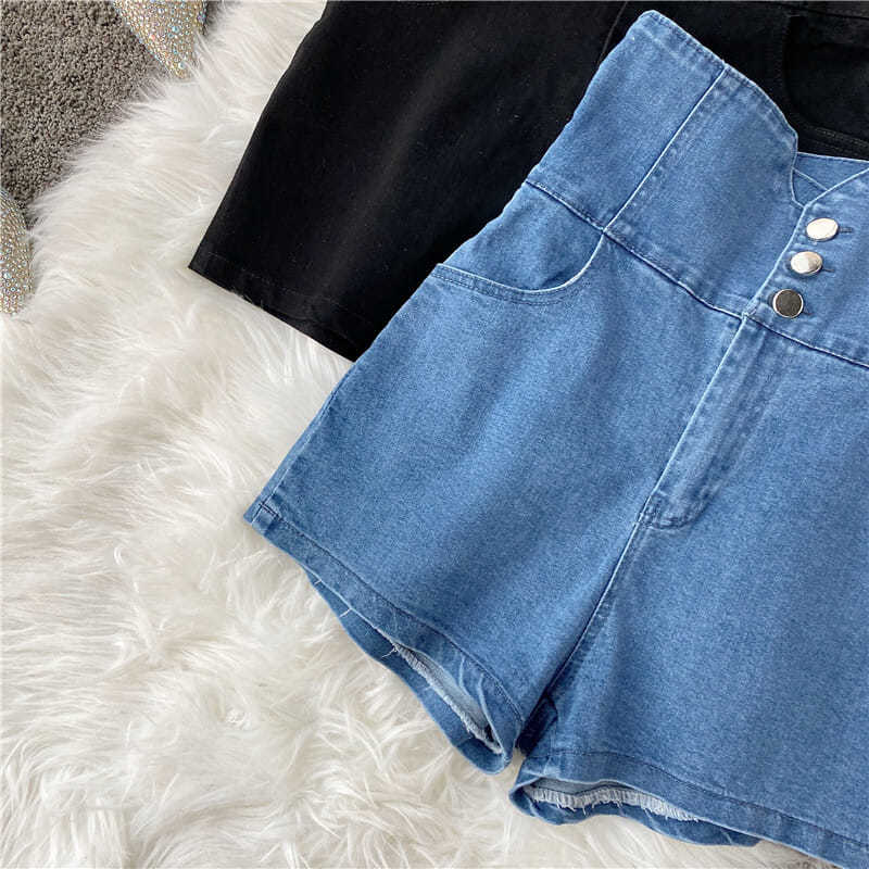 High Waist Denim Shorts Female Summer Retro Student Korean Version Was Thin and Wild Loose Wide-leg Shorts