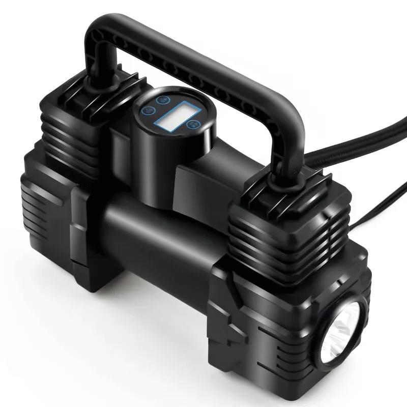 Car Inflatable Pump 12V Portable Data Display Mechanical Disk Pointer Car Double-cylinder Electric Air Pump High Power Belt LED Light Inflation Tool