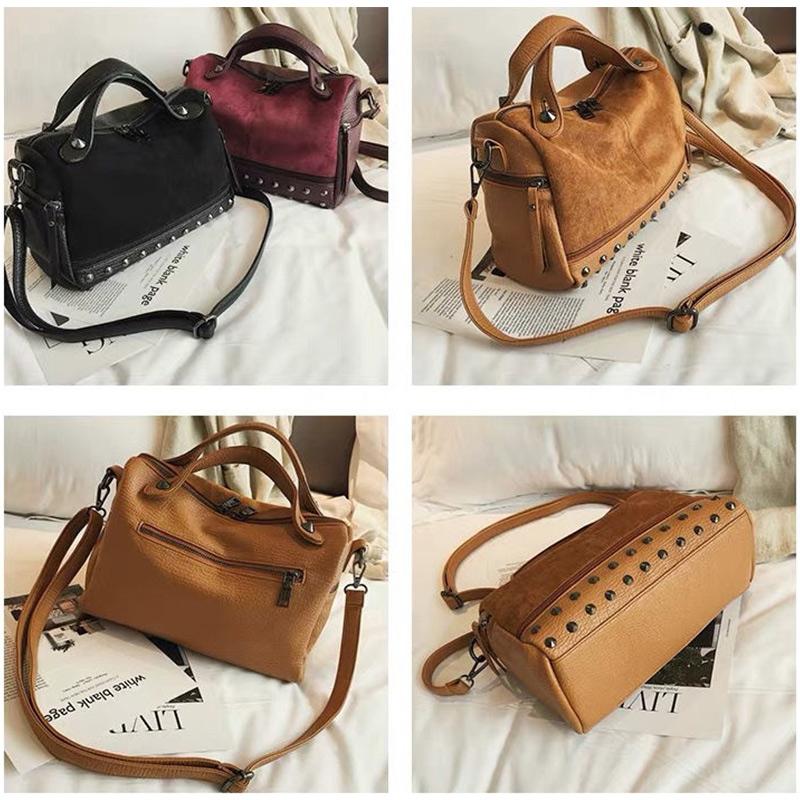 Bag Female Trend Fashion Frosted Rivet Single-shoulder Large-capacity Messenger Bag Boston Bag