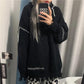 Sweater Women's Black Punk Gothic Streetwear Pullover Knitwear Loose Lazy Ripped Top Trendy Drawstring Sweater Autumn and Winter