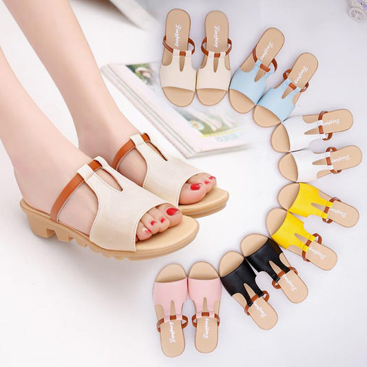 Summer Women's Shoes Flip Flops Sandals and Slippers Women's Flat-bottomed Non-slip Slope with Soft-soled Shoes Leather Sandals Light and Soft