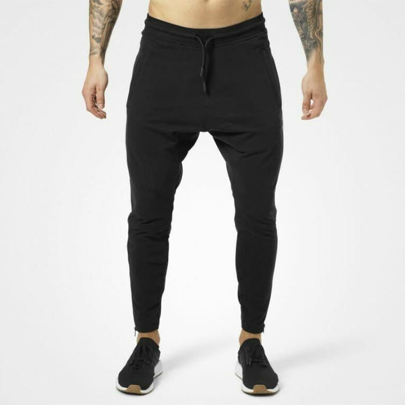 Solid Color Muscle Fitness Sports Running Trousers Men's Beam Mouth Slim Cotton Foot Mouth Zipper Pants