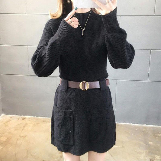 Autumn and Winter Mid-length Jacket Fashion Loose Casual Bottoming Shirt Knitted Solid Color Dress