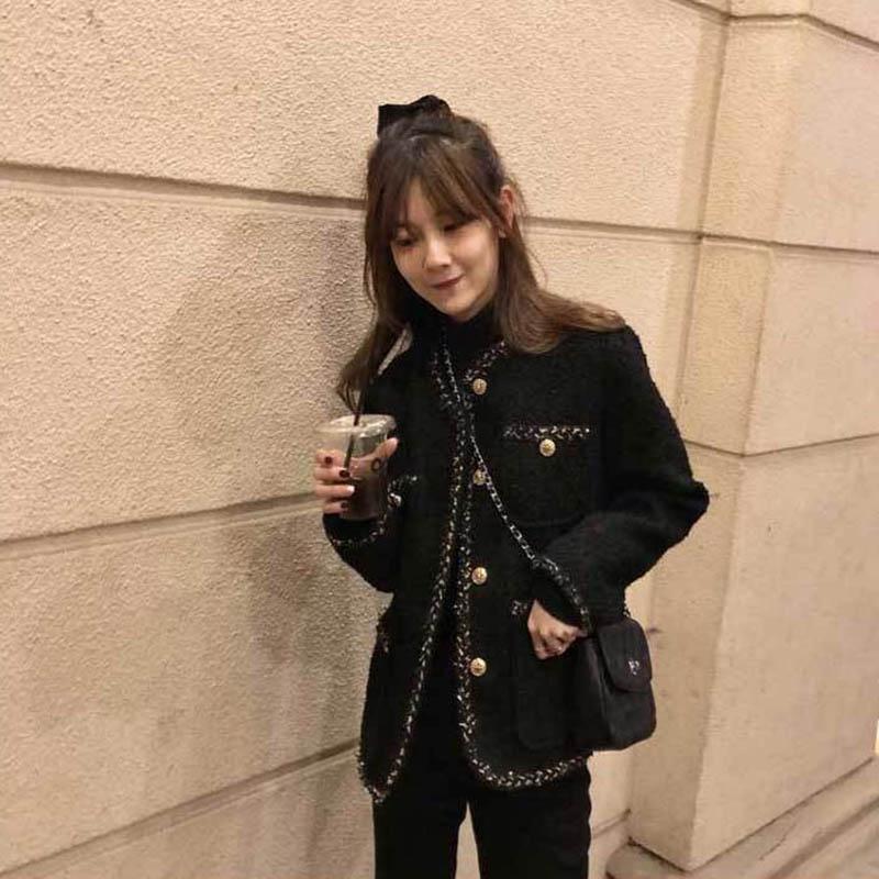 Mixed Gold Silk Tweed Small Coat Women Autumn and Winter Loose and Thin Color Matching Woolen Coat Women