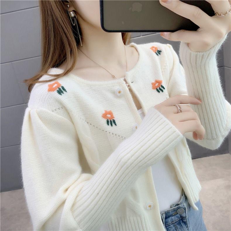Autumn and Winter Round Neck Knitted Cardigan Students Wear Long-sleeved Tops All-match Slim Sweater Women