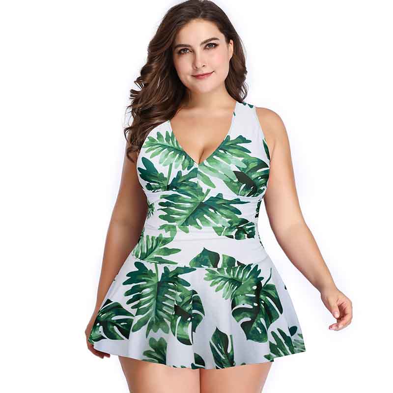 Plus Size Swimsuit Europe and America Cover Belly Solid Color Lace Print Split Skirt Swimsuit