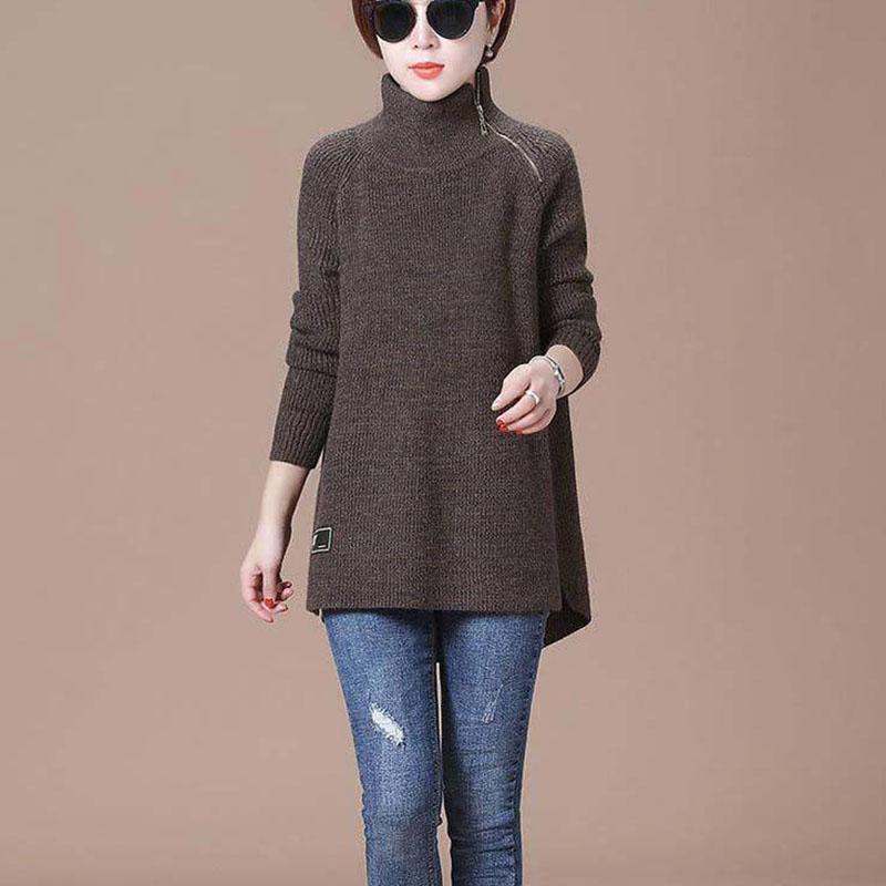 Autumn and Winter High Neck Casual Sweater All-match Knitted Long-sleeved Top Sweater Loose Solid Color Female Jacket