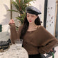 Design Sense French Niche Waist Sleeves Are Thin, Fake Two-piece Clavicle Strapless Large Size Long-sleeved Sweater Women's Blouse