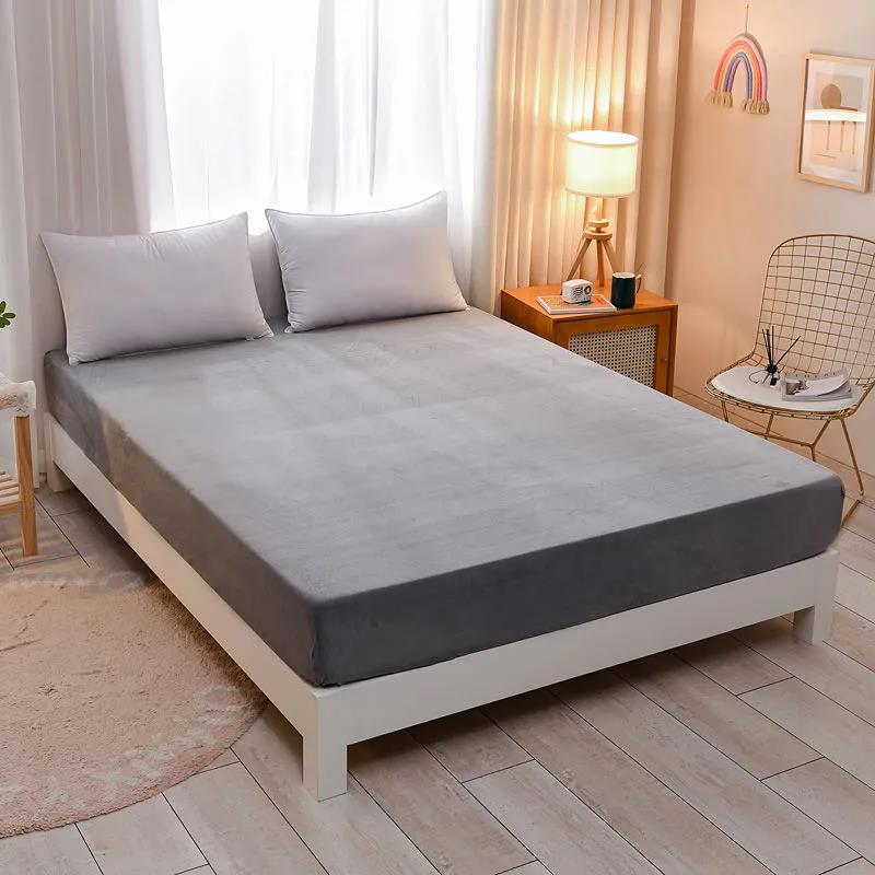 One Piece Plush Bed Sheet Thick Warm Mattress Cover Quilted Non-slip Protective Cover Fully Enclosed Detachable Mattress Cover