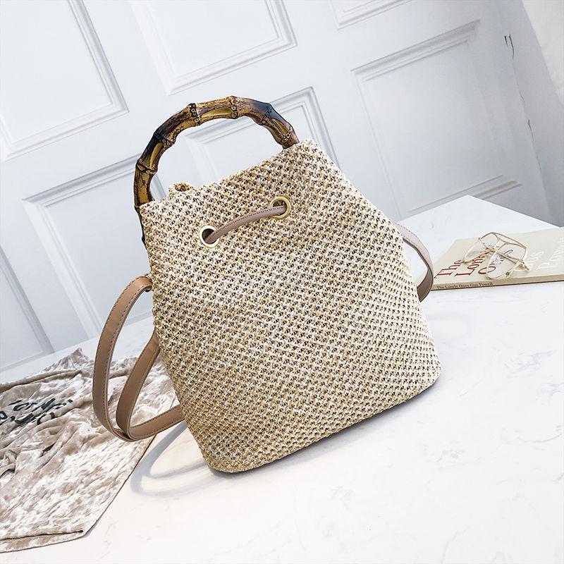 Handbag Women's Straw Woven Bucket Bag Summer Travel Beach Shoulder Messenger Bag