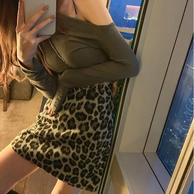 Women Sexy Leopard Tight A-line Hip Skirt Short Skirt Knee-length Zipper Club Casual Home Office