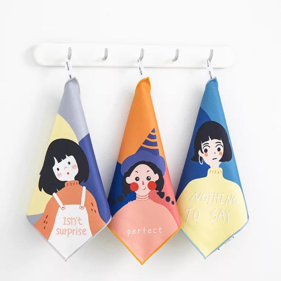 Nordic Fresh Wind Non-oily Dish Towel Wiping Table Rags Absorbent Non-linting Home Kitchen Cartoon Bowls and Hands