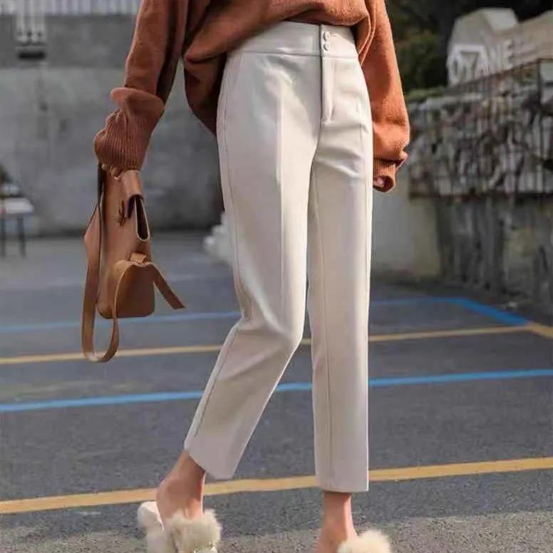 Woolen Pants Women's Tide Ins Autumn and Winter Models High Waist Loose Feet Carrot Pants Nine-point Straight Suit Women's Pants
