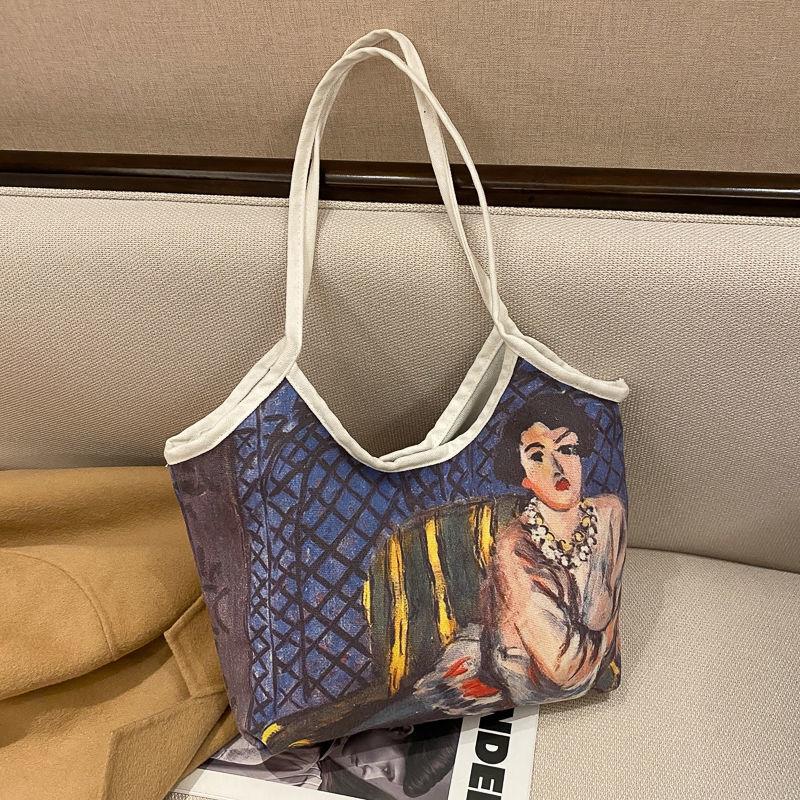 Painting Canvas Bags Casual Large Daily Women Shoulder Tote Shopper Handbag Simple Hobo Bags Funny Comics