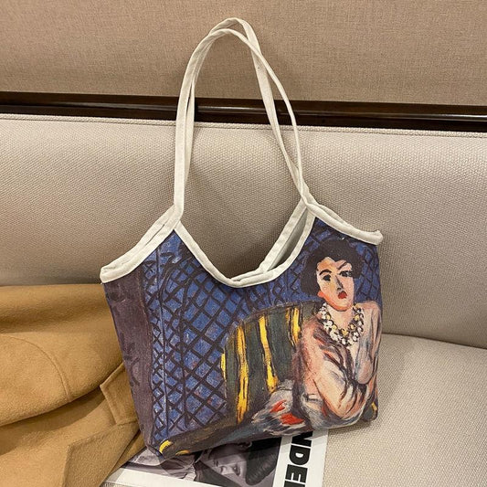 Painting Canvas Bags Casual Large Daily Women Shoulder Tote Shopper Handbag Simple Hobo Bags Funny Comics