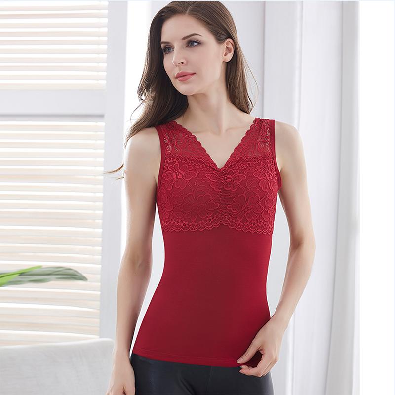 Free Bra Warm Vest Female Fat MM Plus Velvet Thick Thermal Underwear Vest Lace Underwear Sexy Self-cultivation To Keep Warm