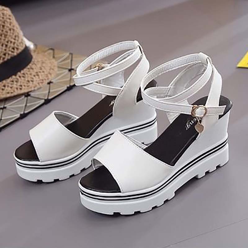 Summer Korean Style Slope with High-heeled Roman Shoes Thick-soled Student Sandals Women's Cross Platform Platform Women's Shoes