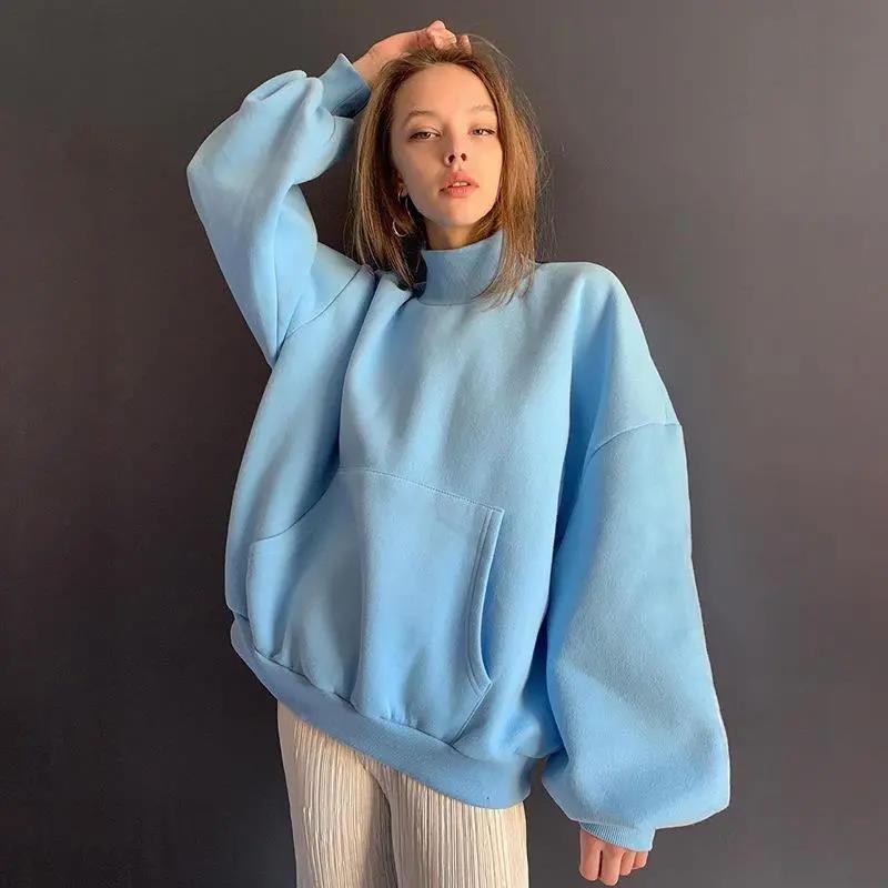 Autumn and Winter Oversized Sweatshirt Women's High-neck Long-sleeved Sweater Solid Color All-match Blouse